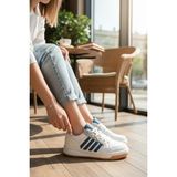 Enoch Kadın Spor Ayakkabı Şeritli Kauçuk Görünümlü Tabanlı Casual Sneaker - Beyaz - İndigo