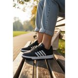 Enoch Kadın Spor Ayakkabı Şeritli Kauçuk Görünümlü Tabanlı Casual Sneaker - Siyah - Beyaz