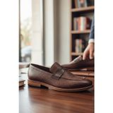 Enoch Shoes Enoch Hakiki Deri Kahverengi Gofre Dokulu Maskaretli Erkek Loafer