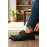 Enoch Shoes EnochHakiki Deri Desenli Klasik Bağcıklı Lastik Detaylı Erkek Ayakkabı