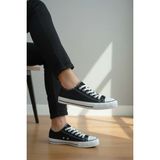 Enoch Unisex Klasik Canvas ve Bez Bağcıklı Keten Rahat Günlük Sneaker Ayakkabı - Siyah - Beyaz