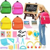 ENOCHT Joyfun 31 Adet Bebek Seyahat Aksesuarları 4 Bebek Sırt Çantası Fermuarlı 4 Bilgisayarlı 7 Adet Çalışma Aksesuarları 8 Adet Kırtasiye Seti 4 Kulaklık 29,2 cm Oyuncak Bebek için