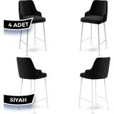 Enox Serisi, Mutfak Bar Sandalyesi, Babyface Kumaş, Beyaz Metal Ayak 4 Adet Sandalye - Siyah - Ayaklar Beyaz