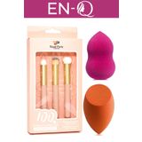 ENQ 2Li Set-Profesyonel 3lü Fırça Set Kontür-Fondöten-Allık Fırçaları ve 2 Adt Makyaj süngeri