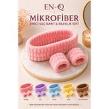 ENQ Mikrofiber Emici Saç Bandı & Bileklik Seti | Makyaj, Cilt Bakımı, Duş ve Spa İçin Yumuşak Peluş Set