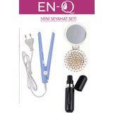 ENQ Mini Seyahat Seti - 3lü Çanta Set- Düzleştirici ,Parfüm Seti ve Aynalı Tarak