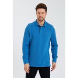 ENQUE Erkek Basic Polo Yaka Uzun Bol Kışlık Mavi Sweatshirt