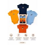 Ens Group Avm 4'Lü Erkek Bebek Çıtçıtlı Body Seti 0-12 Ay %100 Pamuk Kısa Kollu Zıbın Seti Uzay Temalı Çok Renkli 12 Ay