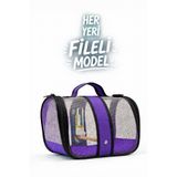ENS PLASTİK Komple Fileli Kuş Taşıma Çantası, (33x23x22CM) Suluklu, Tüneklii, Omuz Askılı Kuş Kafesi - Mor