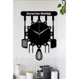 Ensa Design Kişiye Özel Mutfak Saati Dekoratif Ahşap Mutfak Saati 40X30CM - Siyah