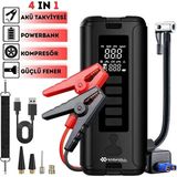 Enshall 12000MAH LED Işıklı Acil Durum Akü Takviye Cihazı Araç Motor Lastik Şişirme Hava Kompresörü - Siyah