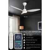 Enshall 132CM Modern Goes Uzaktan Kumandalı 3 Kanatlı Uygulamalı Tavan Vantilatörü ve LED Lamba Işık 64W - Beyaz