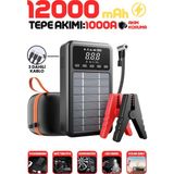 Enshall 5in1 Solar Şarjlı Akü Takviye Cihazı 12000MAH Dahili Şarj Kablolu Powerbankli Araç Lastik Kompresörü - Siyah
