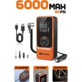 Enshall 6000MAH Şarjlı Mini LED Işıklı Araç Çakmaklık Kablolu Bisiklet, Top, Araç Lastik Şişirme Kompresörü - Turuncu