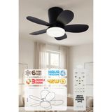 Enshall 64CM Modern Goes Uzaktan Kumandalı 5 Kanatlı Tavan Vantilatörü ve LED Lamba Işık 42W - Siyah