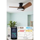 Enshall 80CM Modern Goes Uzaktan Kumandalı 3 Kanatlı Uygulamalı Tavan Vantilatörü ve LED Lamba Işık 54W - Siyah - Koyu Ceviz