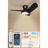 Enshall 80CM Modern Goes Uzaktan Kumandalı 3 Kanatlı Uygulamalı Tavan Vantilatörü ve LED Lamba Işık 54W - Siyah