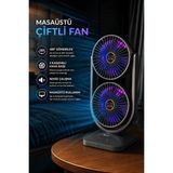 Enshall Çift Fanlı Blıc Vantilatör Masaüstü 180° Ayarlanabilir Şarjlı Mini Soğutucu Fan - Siyah