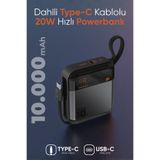 Enshall PRIME 10.000 mAh Mini Type-C kablolu 20W Hızlı Şarj Fultech LCD Ekranlı Taşınabilir Powerbank