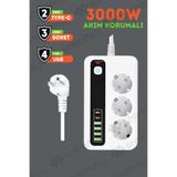 Enshall PRO P10 3X Priz 3000W Akım Korumalı 4X Usb 2X Type-c Girişli Çoklu Priz