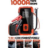 Enshall Şarjlı Akü Takviye Cihazı Auhma Powerbank Özellikli Acil Durum Ateşleyici + Kompresör - Siyah