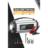 Ensiga 8000 Mah Akü Takviye'li Hava Pompası Dijital Ekranlı Araç Akü Takviye ve Şişirme Cihazı
