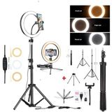 Ensiga Ring Light Youtuber Tiktok Çekim Telefon Tutucu Makyaj Işığı 10 Inç +2.1 mt Tripod+ Masa Ayaklı - Siyah