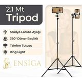 Ensiga Tripod 2.1 Mt 360 Döner Başlıklı Telefon Tutucu Ring Light Metal Işık Stüdyo Lamba Ayağı