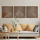 Ent Wood Art Ahşap Dağ Duvar Tablosu, 3 Parça Ahşap Duvar Dekoru, Geometrik Duvar Paneli, Ceviz