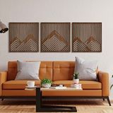 Ent Wood Art Ahşap Duvar Tablosu, 3 Parça Ahşap Duvar Dekoru, Geometrik Karlı Dağ Duvar Paneli, Ceviz 71x71 Cm