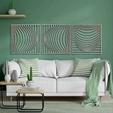 Ent Wood Art Ahşap Duvar Tablosu, 3 Parça Ahşap Kare Oval Dalga Duvar Dekoru, Soyut Desen Duvar Paneli, Akçaağaç
