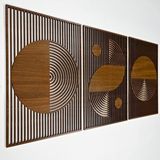 Ent Wood Art Ahşap Duvar Tablosu, 3 Parça Ahşap Modern Duvar Dekoru, Bohem Desen Duvar Paneli, Ceviz