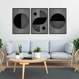 Ent Wood Art Ahşap Duvar Tablosu, 3 Parça Ahşap Modern Duvar Dekoru, Bohem Desen Duvar Paneli, Siyah