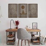 Ent Wood Art Ahşap Duvar Tablosu, 3 Parça Ahşap Modern Duvar Dekoru, Gemili Dağ Desen Duvar Paneli, Akasya