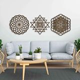 Ent Wood Art Ahşap Duvar Tablosu, 3 Parça Ahşap Modern Duvar Dekoru, Geometrik Desen Duvar Paneli, Akasya