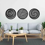 Ent Wood Art Ahşap Duvar Tablosu, 3 Parça Ahşap Modern Duvar Dekoru, Geometrik Desen Duvar Paneli, Siyah