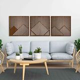 Ent Wood Art Ahşap Duvar Tablosu, 3 Parça Ahşap Modern Duvar Dekoru, Oval Gökyüzü Geometrik Dağ Desen Duvar Paneli, Ceviz