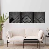 Ent Wood Art Ahşap Duvar Tablosu, 3 Parça Ahşap Modern Duvar Dekoru, Oval Gökyüzü Geometrik Dağ Desen Duvar Paneli, Siyah
