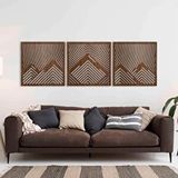 Ent Wood Art Ahşap Duvar Tablosu, 3 Parça Ahşap Modern Duvar Dekoru, Oval Gökyüzü Geometrik Desen Duvar Paneli, Ceviz