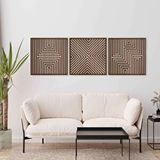 Ent Wood Art Ahşap Duvar Tablosu, 3 Parça Ahşap Modern Duvar Dekoru, Soyut Desen Duvar Paneli, Ceviz