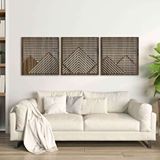 Ent Wood Art Ahşap Duvar Tablosu, 3 Parça Ahşap Modern Duvar Dekoru, Yatay Gökyüzü Geometrik Dağ Desen Duvar Paneli, Akasya