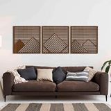 Ent Wood Art Ahşap Duvar Tablosu, 3 Parça Ahşap Modern Duvar Dekoru, Yatay Gökyüzü Geometrik Dağ Desen Duvar Paneli, Ceviz