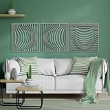 Ent Wood Art Ahşap Duvar Tablosu, 3 Parça Ahşap Modern Kare Oval Dalga Duvar Dekoru, Soyut Desen Duvar Paneli, Beyaz