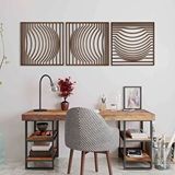 Ent Wood Art Ahşap Duvar Tablosu, 3 Parça Ahşap Modern Kare Oval Dalga Duvar Dekoru, Soyut Desen Duvar Paneli, Ceviz