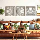 Ent Wood Art Ahşap Duvar Tablosu, 3 Parça Ahşap Modern Kare Oval Dalga Duvar Dekoru, Soyut Desen Duvar Paneli, Mostar
