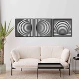Ent Wood Art Ahşap Duvar Tablosu, 3 Parça Ahşap Modern Kare Oval Dalga Duvar Dekoru, Soyut Desen Duvar Paneli, Siyah