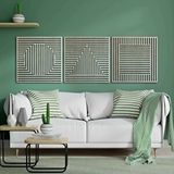 Ent Wood Art Ahşap Duvar Tablosu, 3 Parça Ahşap Modern Üçgen Kare Oval Duvar Dekoru, Geometrik Desen Duvar Paneli, Akçaağaç