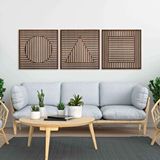 Ent Wood Art Ahşap Duvar Tablosu, 3 Parça Ahşap Modern Üçgen Kare Oval Duvar Dekoru, Geometrik Desen Duvar Paneli, Ceviz
