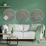 Ent Wood Art Ahşap Duvar Tablosu, 3 Parça Oval Ahşap Modern Duvar Dekoru, Geometrik Desen Duvar Paneli, Akçaağaç