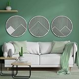 Ent Wood Art Ahşap Duvar Tablosu, 3 Parça Oval Ahşap Modern Duvar Dekoru, Geometrik Desen Duvar Paneli, Beyaz